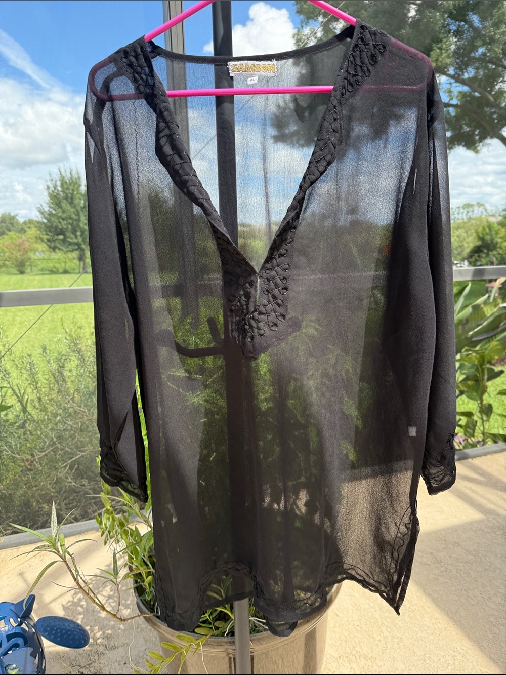 Black Sheer V-Neck Swim Coverup Tunic ML